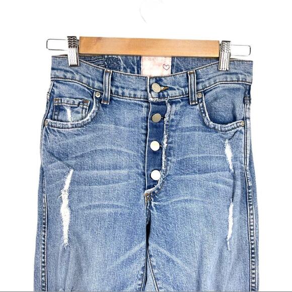 Revice Dream Fit Button Fly Straight Crop Distressed Raw Hem Jeans 27 - Picture 6 of 16